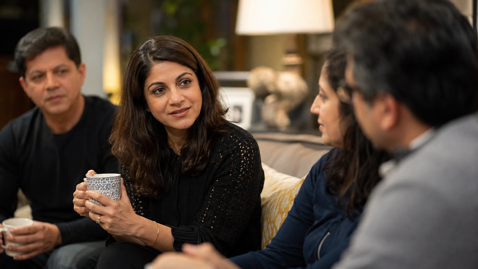A member sharing her move-back experience with friends